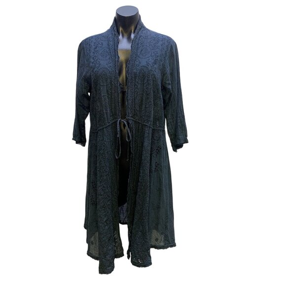 Johnny Was Vintage Navy Embroidered Cardigan w/Tie Waist Size L - Picture 1 of 7